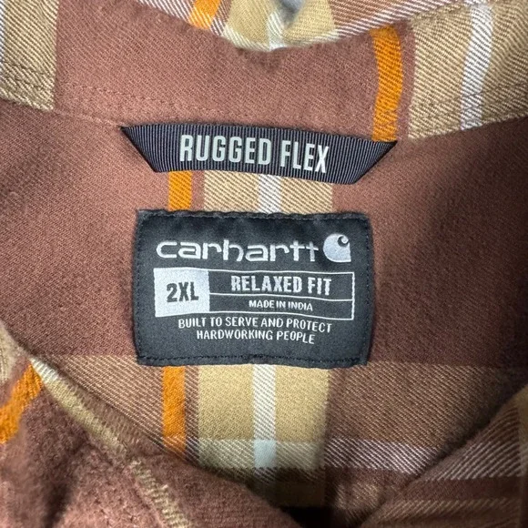 Carhartt Rugged Flex Plaid Flannel Shirt Mens 2XL Brown Orange TW5945-M Relaxed - Picture 3 of 9